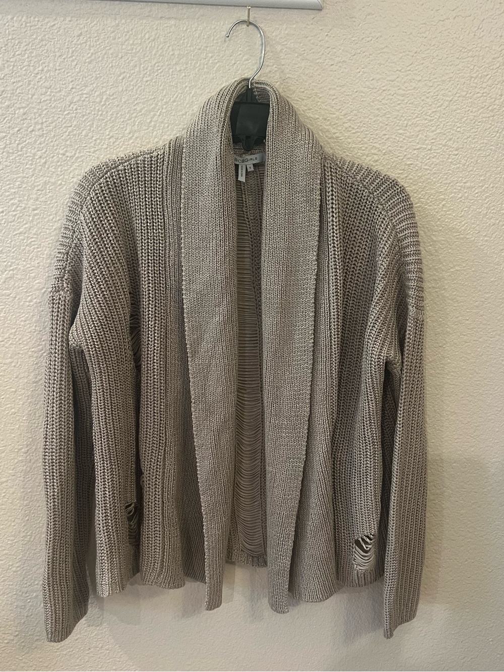 BCBGirls Light Taupe Open-Front Shawl Collar Cardigan